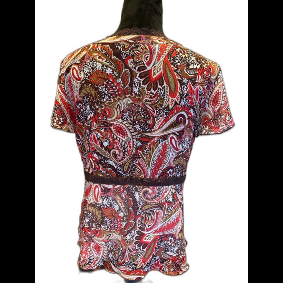 Lane Bryant Blouse Plus Size 14 -16W Top Short Sleeve  Dressy  Lace Trim - Picture 3 of 7